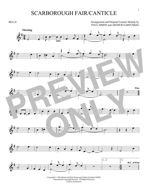 Scarborough Faircanticle By Simon And Garfunkel Sheet Music For Bells Solo At Sheet Music Direct