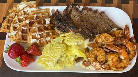 Shrimp Grits Steak Waffles Scrambled Eggs Surf N Turf Brunch