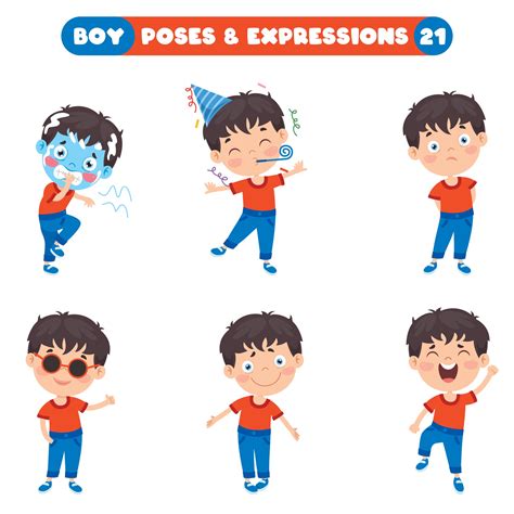 Poses And Expressions Of A Funny Boy 2539081 Vector Art At Vecteezy