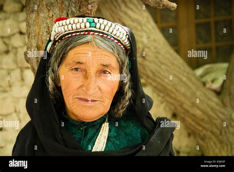 Woman Wearing A Headdress Balti People Nubra Valley Near Turtuk