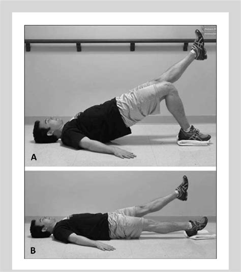 The slider subjects performed: (A) a supine single-leg bridge and then ...