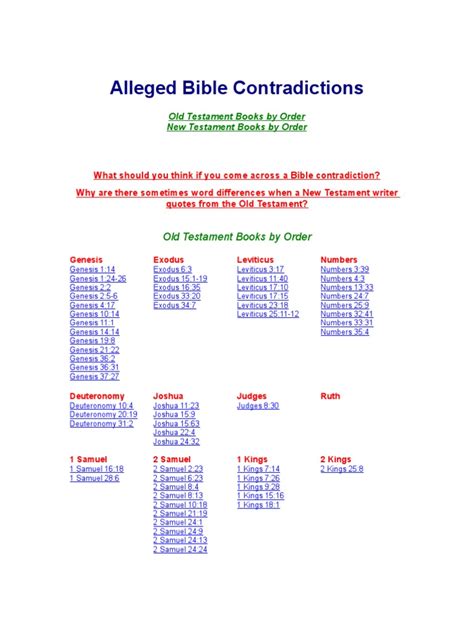 Alleged Bible Contradictions Old Testament Books By Order Pdf