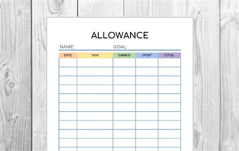 Allowance Tracker Printable Printable Kids Entertainment