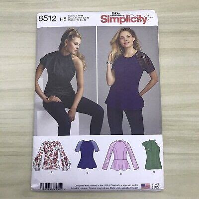 Simplicity Pattern 8512 Misses Peplum Top W Sleeve Neck Variations 6