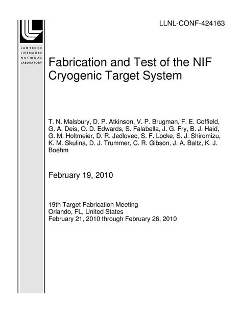 Fabrication and Test of the NIF Cryogenic Target System - UNT Digital