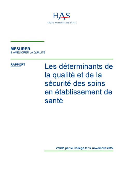 Les déterminants de la qualité et de la sécurité des soins en