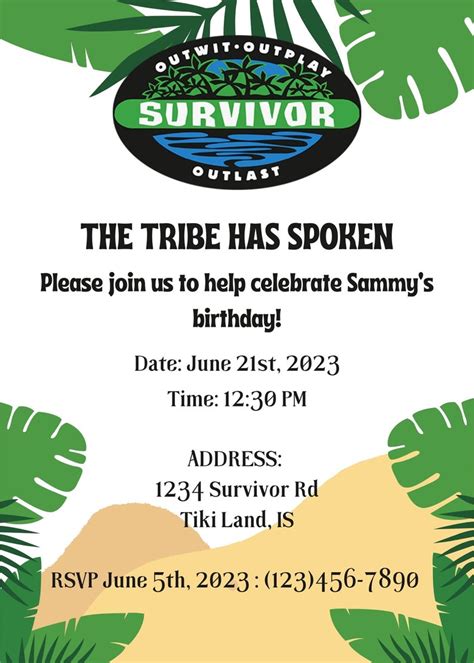 Survivor Birthday Invitation Instant Download Fully Editable 5 X 7 Etsy