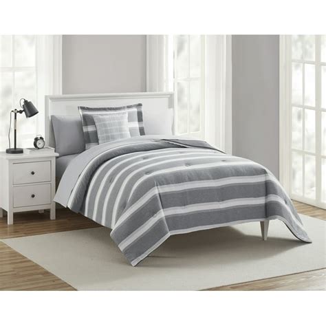 Mainstays 7 Piece Grey Stripe Bed In A Bag Comforter Set With Sheets