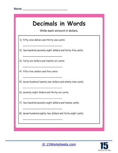 Free Reading And Writing Decimals Worksheet Download Free Reading And Writing Decimals