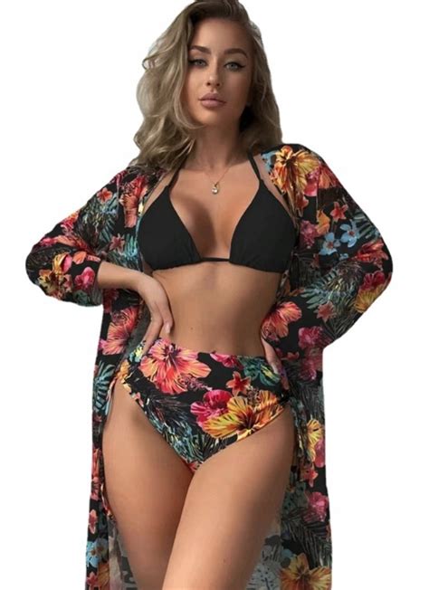 STRÓJ KĄPIELOWY BIKINI KIMONO KWIATY CZARNY XL 13656203320 Allegro pl