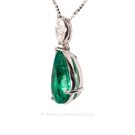 Colombian Emerald Pendant, Pear shape Emerald Necklace, White Gold