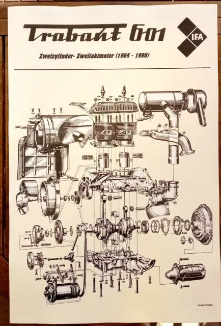 Poster Trabant Motor Explosionszeichnung Plakat Ddr Ifa Trabi