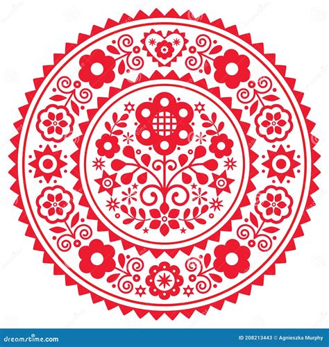 Folk Art Vector Mandala Design With Flowers With Frame Inspired By Old