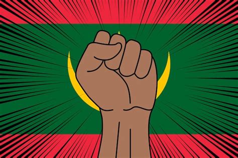 Premium Vector Human Fist Clenched Symbol On Flag Of Mauritania