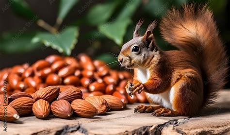 Cute Squirrel Eating Walnuts In The Garden Ai Generated Stock Photo