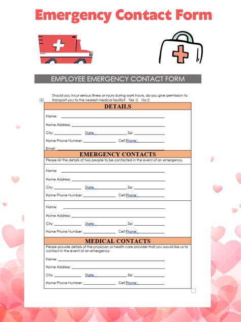 Emergency Contact Form Editable In WORD Emergency Contact Form