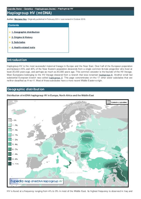 (PDF) Origins and history of haplogroup HV (mtDNA)