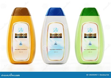 Generic Shampoo Bottle And Label Designs Isolated On White Background 3d Illustration Stock