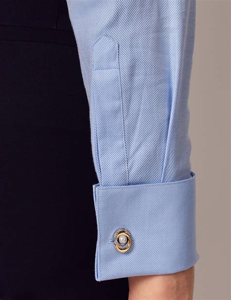 Executive Bluse Slim Fit Baumwolle Manschetten Twill Hellblau