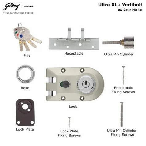 Godrej Ultra XL Plus Vertibolt 2C Satin Nickle Door Lock Brass Silver