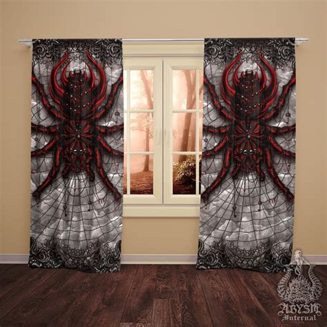 Gothic Curtains 50x84 Printed Window Panels Dark Art Print Horror Room Decor Tarantula