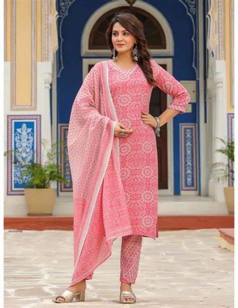 Buy Gosriki Womens Pink Ethnic Motifs Printed Kurta With Trouser