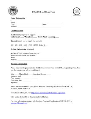 Fillable Online BOLLI Endowment Fund Donation Form Fax Email Print