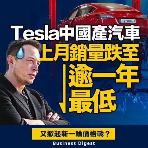 【電動車】tesla中國產汽車上月銷量跌至逾一年最低 新浪香港