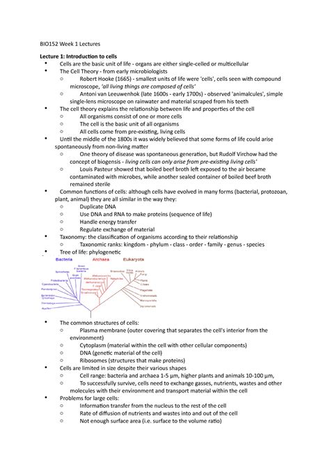 BIO152 Week 1 Lecture Notes 1 3 BIO152 Week 1 Lectures Lecture 1