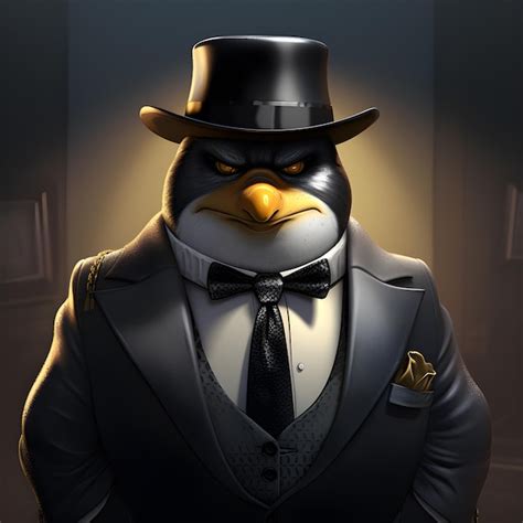 Premium Photo Stylish Penguin Mafia Boss Character Illustration On