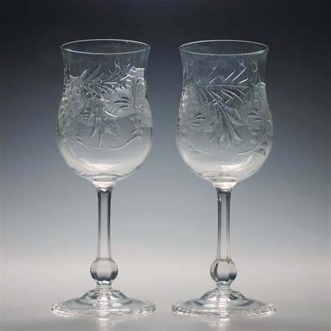 Pair Of Engraved Edwardian Wine Glasses C1910 18th Century Georgian Glass 19th Century