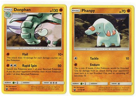 Amazon.com: Pokemon Evolution Lot - DONPHAN PHANPY 73/168 - Sun Moon Celestial Storm - 2 Card ...