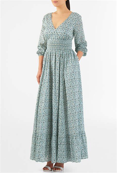 Shop Ditsy Floral Print Smocked Waist Maxi Dress Eshakti