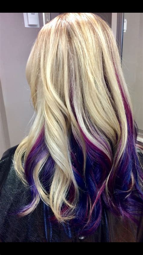 Peekaboo Highlights Blonde Hair Pink Streaks Purple Streaks Blue