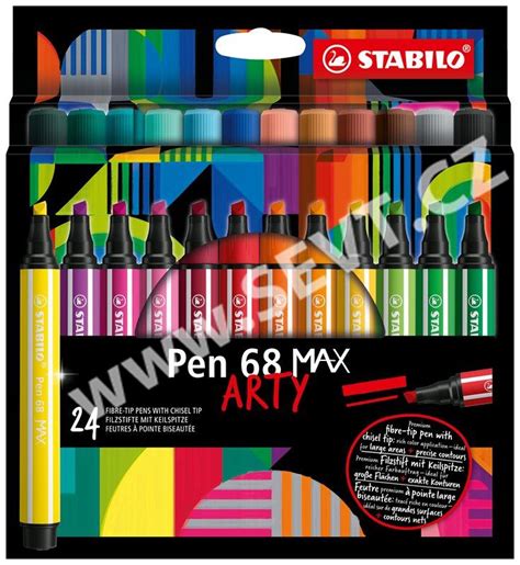 STABILO Pen 68 MAX Vláknový fix s klínovým hrotem sada 24 barev ARTY