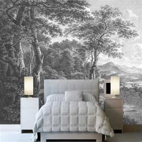 Custom Wallpaper Mural Black and White Forest (㎡) | Mural wallpaper ...