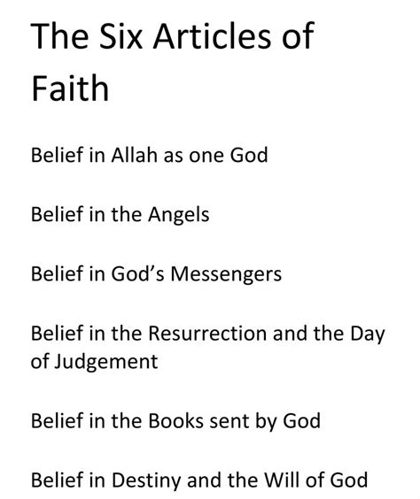 The Six Articles Of Faith Arab Unity School