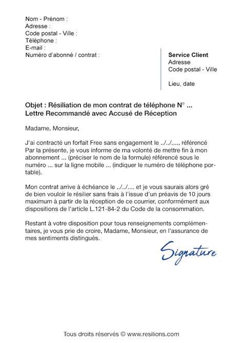 Lettre De Resiliation Orange Modele