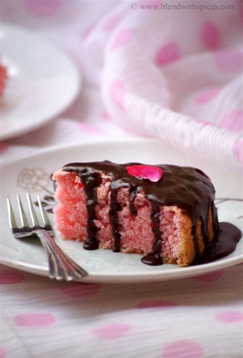 Eggless Starwberry Custard Cake Recipe With Chocolate Glaze