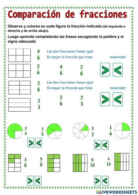 Comparación De Fracciones Worksheet For Tercero De Primaria Comparacion De Fracciones