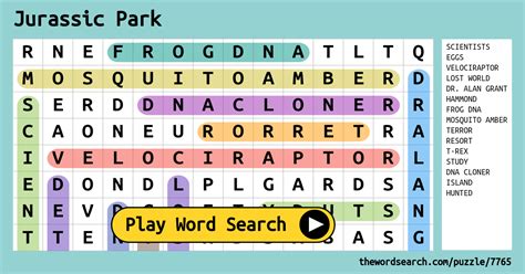 Jurassic Park Word Search