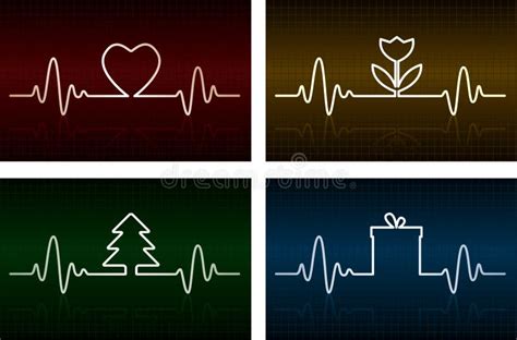 Heart Cardiogram Vector Charts Set Healthy Heart Stock Vector