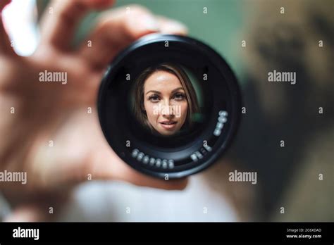 Close Up Portrait Through A Lense Blonde Hair Stock Photo Alamy