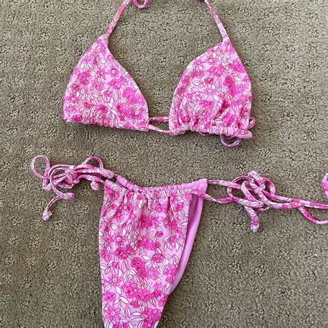 Frankies Bikinis Pink Floral Bikini M Top L Depop