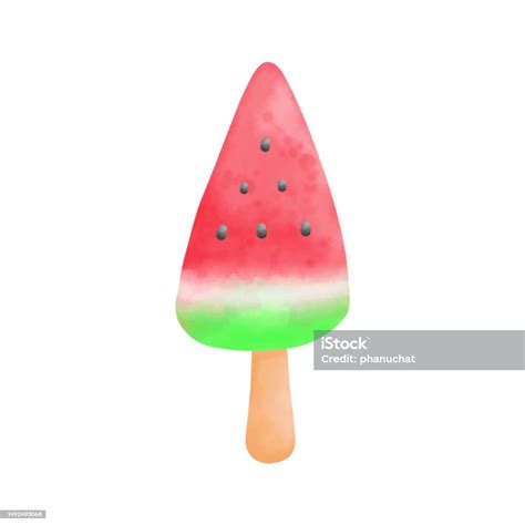 Ice Cream Watermelon Stick Watercolor Style Sweet Tasty Summer Delicacy