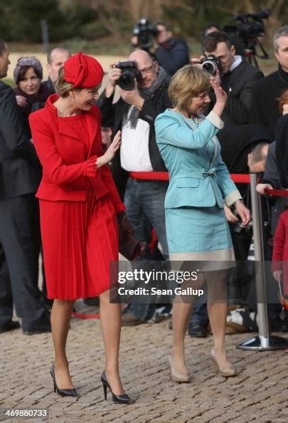 German First Lady Daniella Schadt And Queen Mathilde Of Belgium Greet