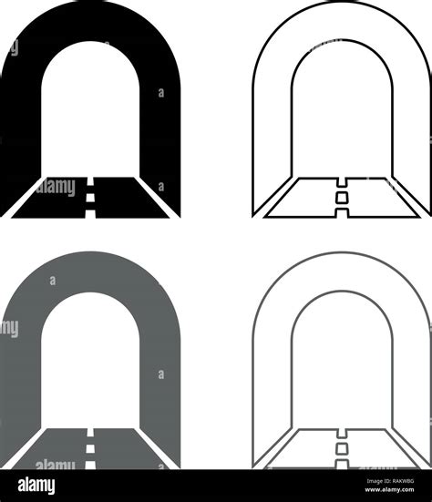 Subway Tunnel With Road For Car Icon Set Grey Black Color Vector I