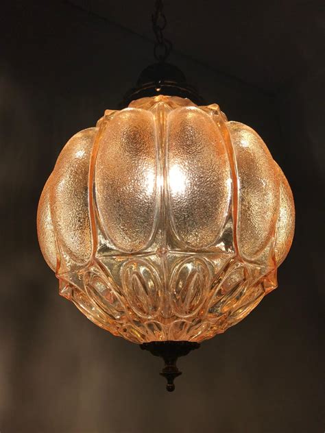 Rare Midcentury Modern Amber W Goldtone Glass And Brass Pendant Light Fixture For Sale At