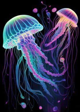 Twin Jellyfish Poster Picture Metal Print Paint By Chris Cupit