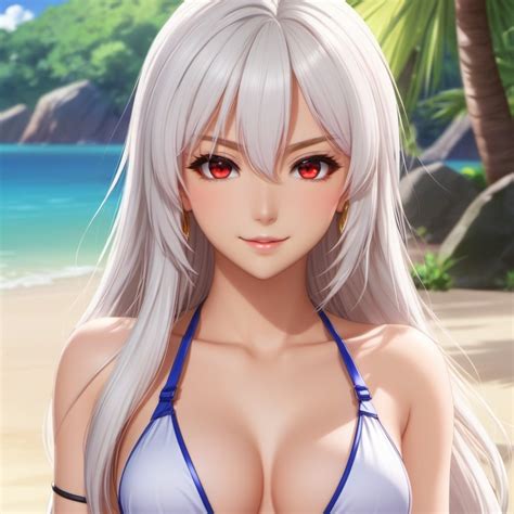 Girl With White Hair Red Eyes And Bikini Stable Diffusion Online